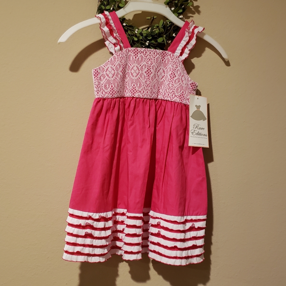 RARE EDITIONS Girl's Fushia/White Dress - Size 5